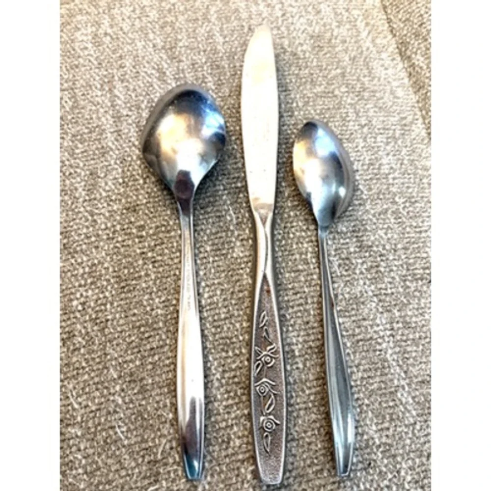 Customcraft stainless steel silverware Taiwan 1 tbsp 1 tsp 1 knife 1960's Vtg